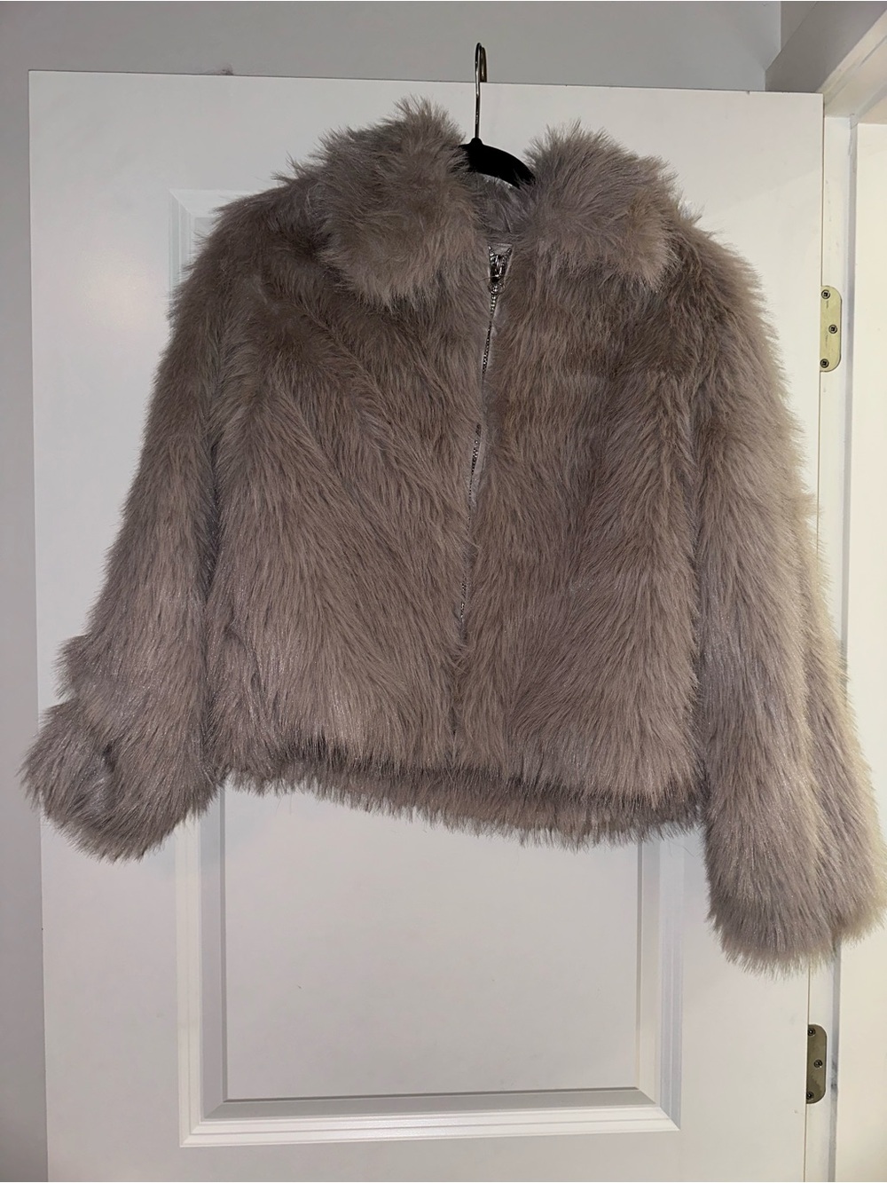 H&M Taupe Faux Fur Bomber Jacket